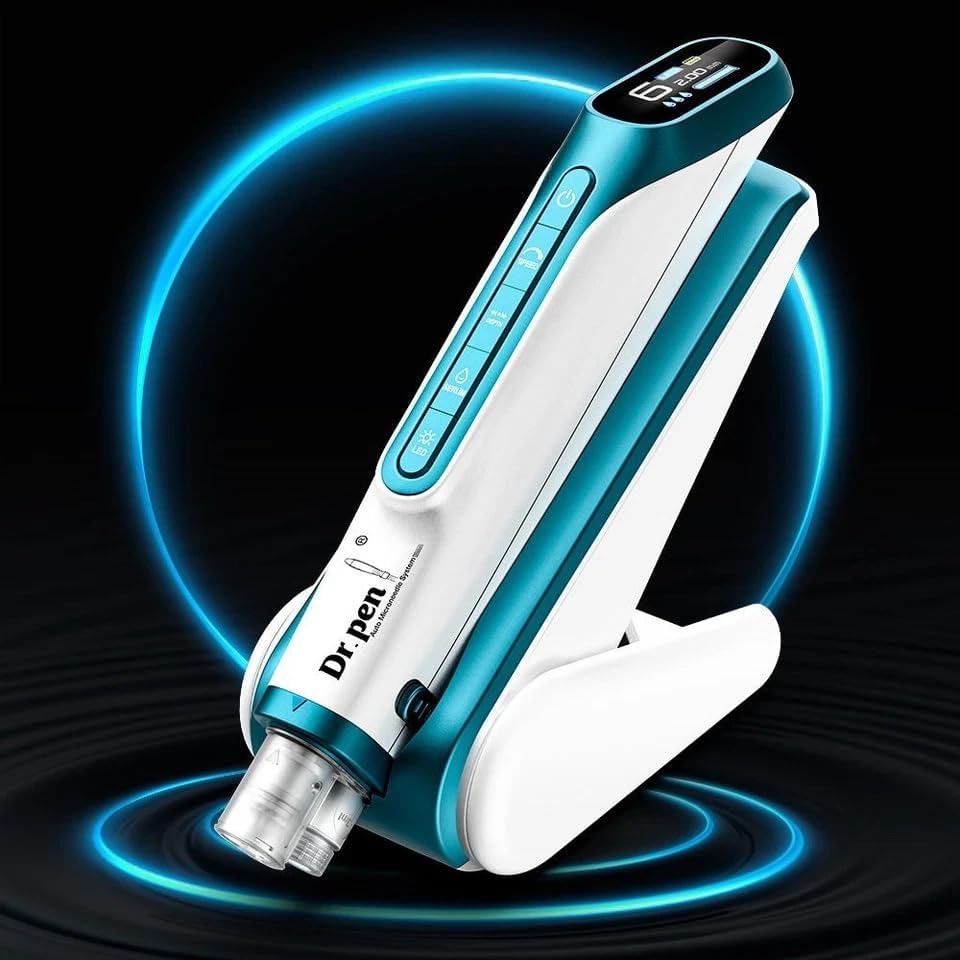 Dr Pen H6 Wireless Skin Renewal Pen with LED Light Dual Power LED Display 2 Cartridges Skin Rejuvenation Boosts Serum Absorption Home Face Beauty Device Blue