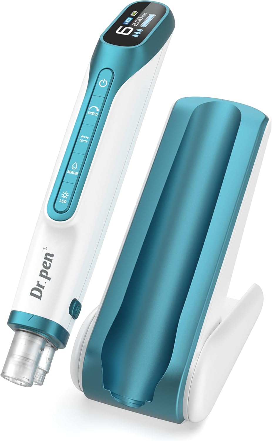 Dr Pen H6 Wireless Skin Renewal Pen with LED Light Dual Power LED Display 2 Cartridges Skin Rejuvenation Boosts Serum Absorption Home Face Beauty Device Blue
