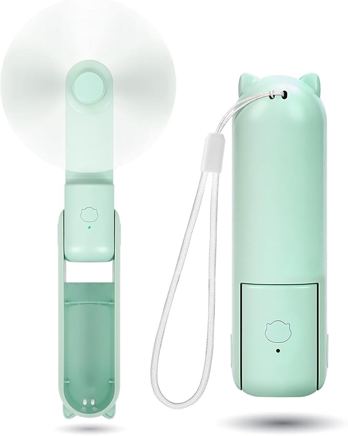 (Green) Portable Mini Fan, USB Rechargeable, 3-speed Adjustable, Foldable Handheld Fan, Suitable for Women, Travel, Outdoor Use ﻿