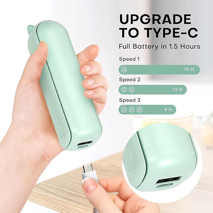 (Green) Portable Mini Fan, USB Rechargeable, 3-speed Adjustable, Foldable Handheld Fan, Suitable for Women, Travel, Outdoor Use ﻿