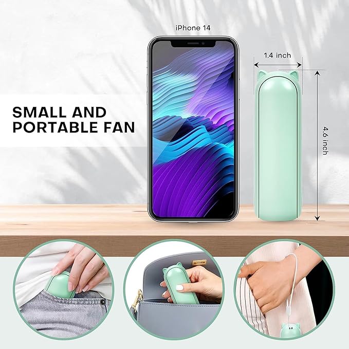 (Green) Portable Mini Fan, USB Rechargeable, 3-speed Adjustable, Foldable Handheld Fan, Suitable for Women, Travel, Outdoor Use ﻿