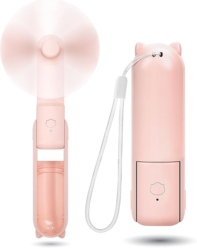 (Pink) Portable Mini Fan, USB Rechargeable, 3-speed Adjustable, Foldable Handheld Fan, Suitable for Women, Travel, Outdoor Use ﻿