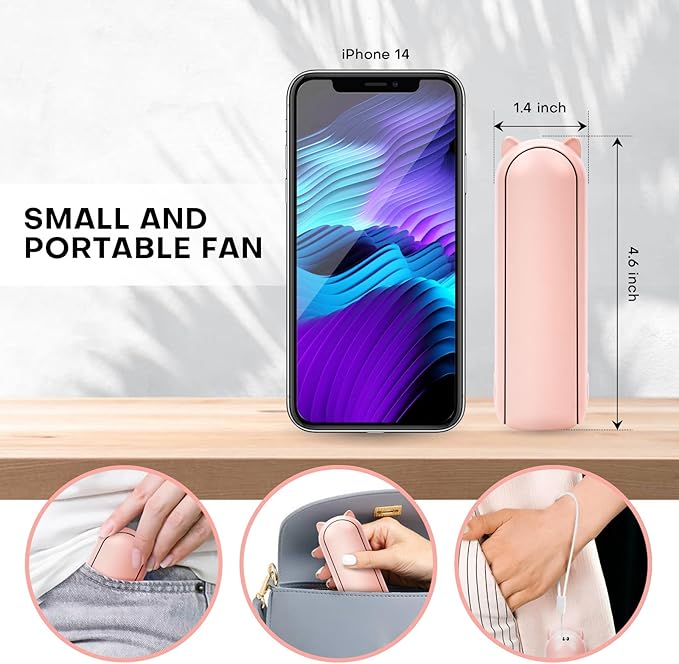 (Pink) Portable Mini Fan, USB Rechargeable, 3-speed Adjustable, Foldable Handheld Fan, Suitable for Women, Travel, Outdoor Use ﻿