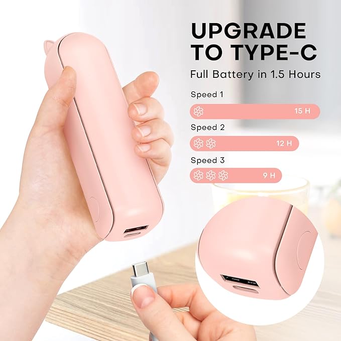 (Pink) Portable Mini Fan, USB Rechargeable, 3-speed Adjustable, Foldable Handheld Fan, Suitable for Women, Travel, Outdoor Use ﻿