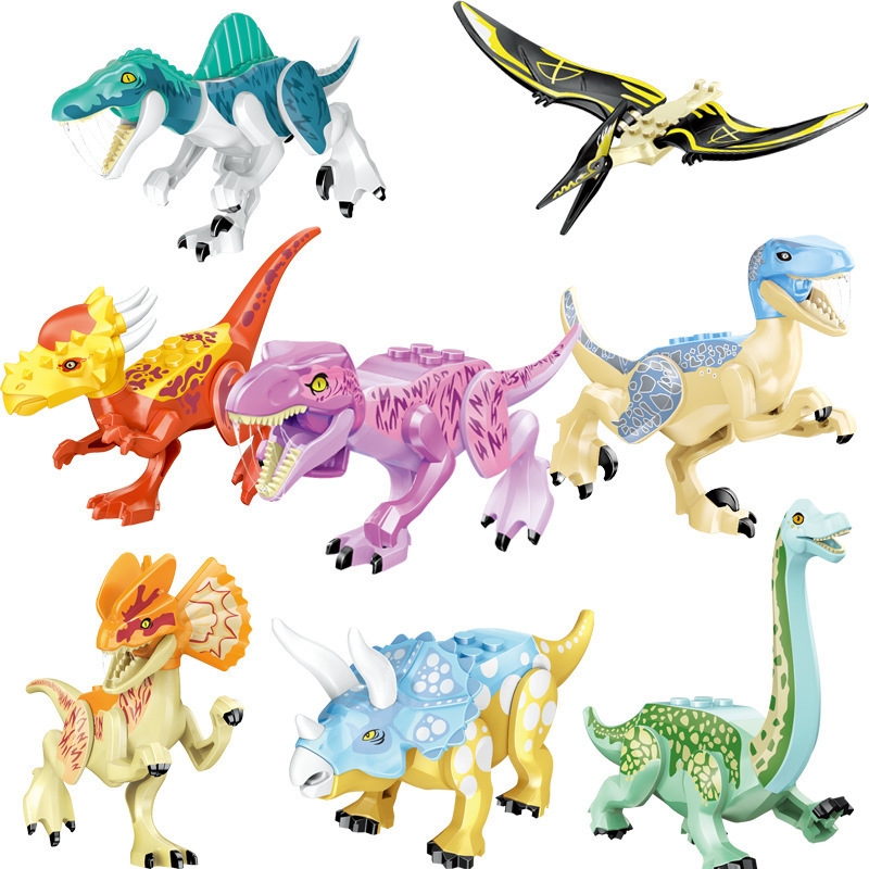 (Dinosaurs C) Dinosaur Building Blocks with Movable Jaws Collection Mini Figures Educational Toy Set Room Decoration and Birthday for Boys Girls