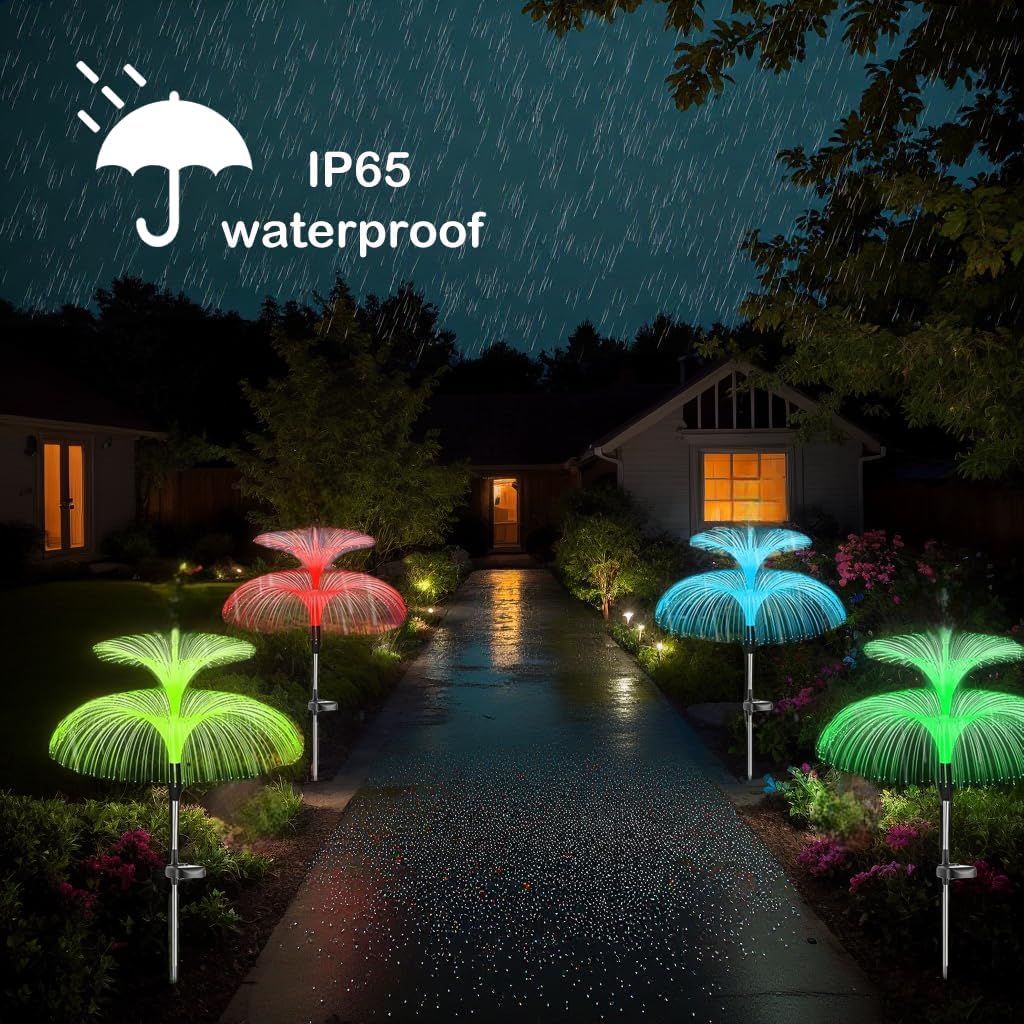 Solar Lights Outdoor Garden 3 Pack 7 Color Changing Solar Garden Lights Waterproof Double Star Jellyfish Decorative for Christmas Yard Pathway Lawn Party Terrac