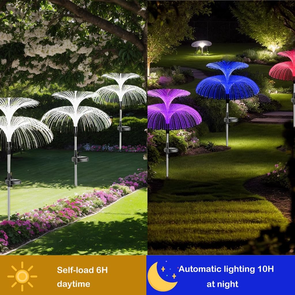 Solar Lights Outdoor Garden 3 Pack 7 Color Changing Solar Garden Lights Waterproof Double Star Jellyfish Decorative for Christmas Yard Pathway Lawn Party Terrac