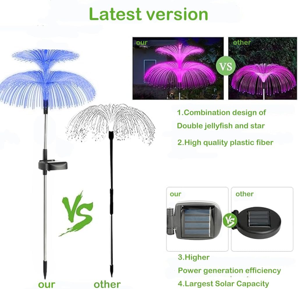 Solar Lights Outdoor Garden 3 Pack 7 Color Changing Solar Garden Lights Waterproof Double Star Jellyfish Decorative for Christmas Yard Pathway Lawn Party Terrac