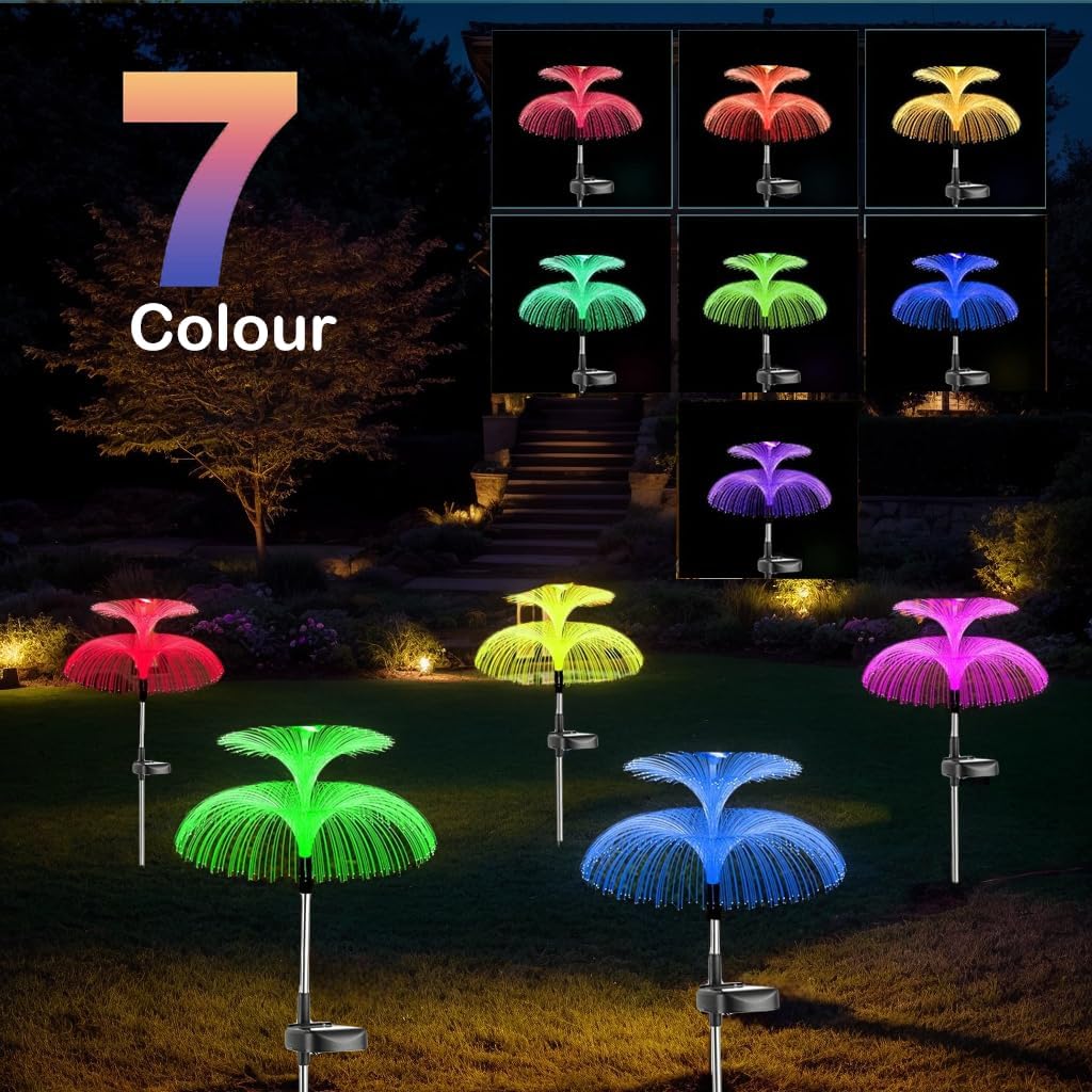 Solar Lights Outdoor Garden 3 Pack 7 Color Changing Solar Garden Lights Waterproof Double Star Jellyfish Decorative for Christmas Yard Pathway Lawn Party Terrac