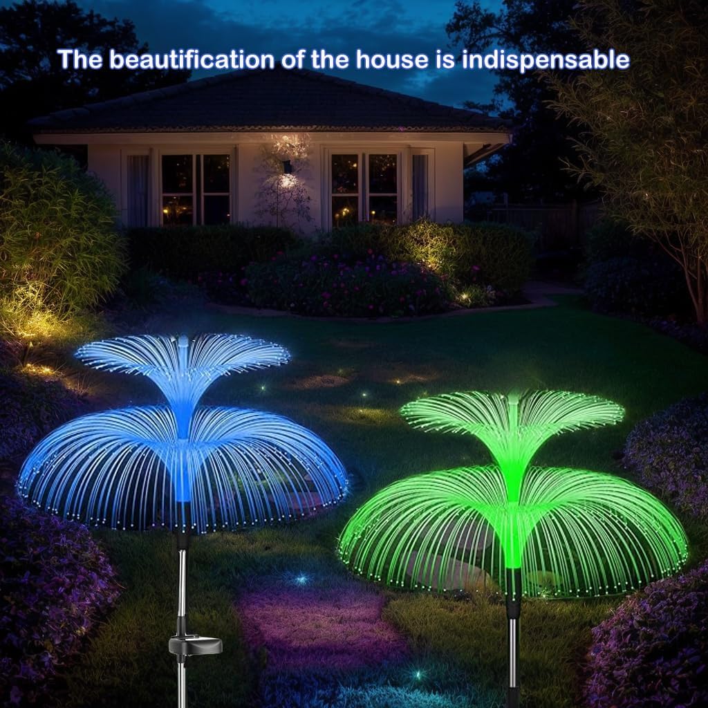 Solar Lights Outdoor Garden 3 Pack 7 Color Changing Solar Garden Lights Waterproof Double Star Jellyfish Decorative for Christmas Yard Pathway Lawn Party Terrac