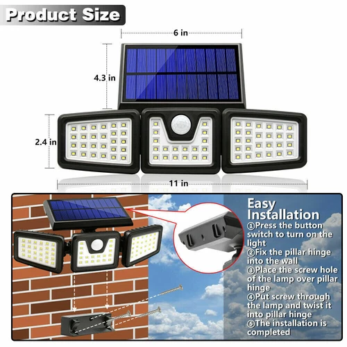 Outdoor Solar Lights Motion Sensor Security LED Waterproof Adjustable head