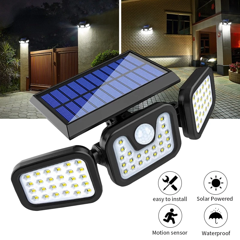 Outdoor Solar Lights Motion Sensor Security LED Waterproof Adjustable head