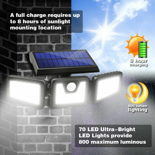 Outdoor Solar Lights Motion Sensor Security LED Waterproof Adjustable head