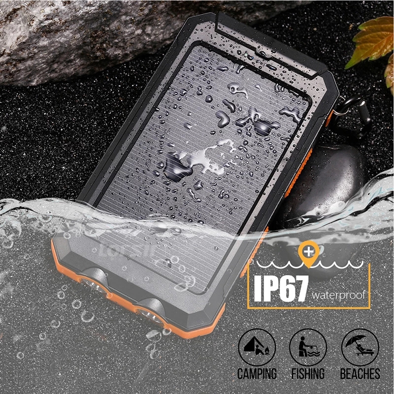 (Black) Solar Power Bank 80000mAh Portable Charging Poverbank External Battery Charger Strong Light LDE Light for All Smartphones