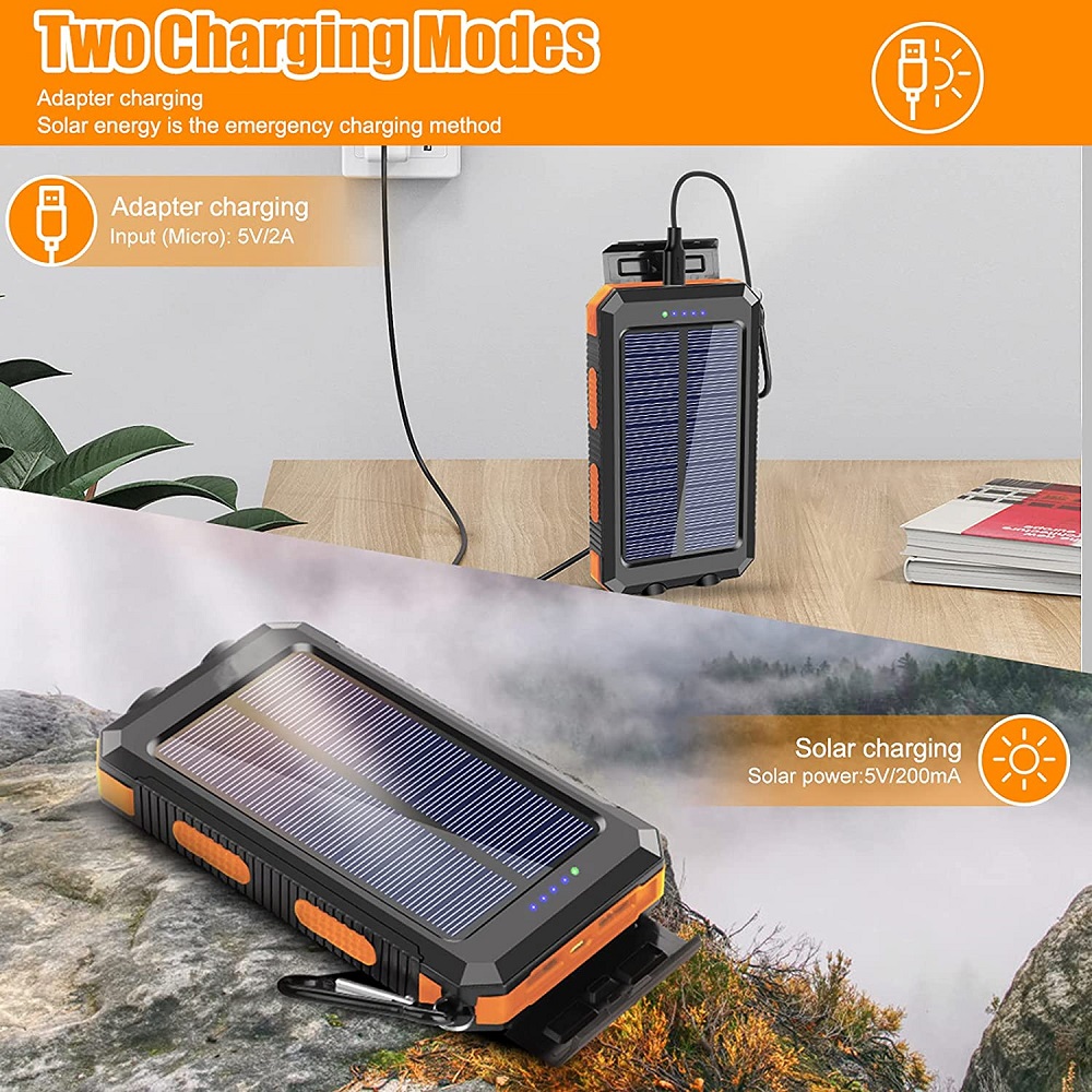 (Black) Solar Power Bank 80000mAh Portable Charging Poverbank External Battery Charger Strong Light LDE Light for All Smartphones