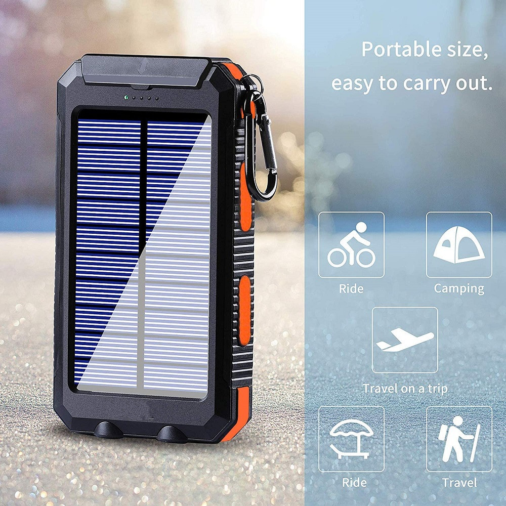 (Black) Solar Power Bank 80000mAh Portable Charging Poverbank External Battery Charger Strong Light LDE Light for All Smartphones