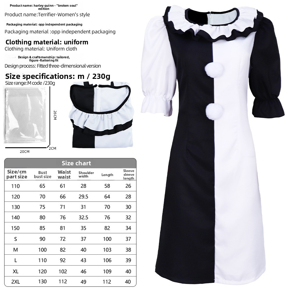 (110CM) Girls Terrifier Art the Clown Halloween Costume Kids Cosplay Outfit for Stage Performance Party
