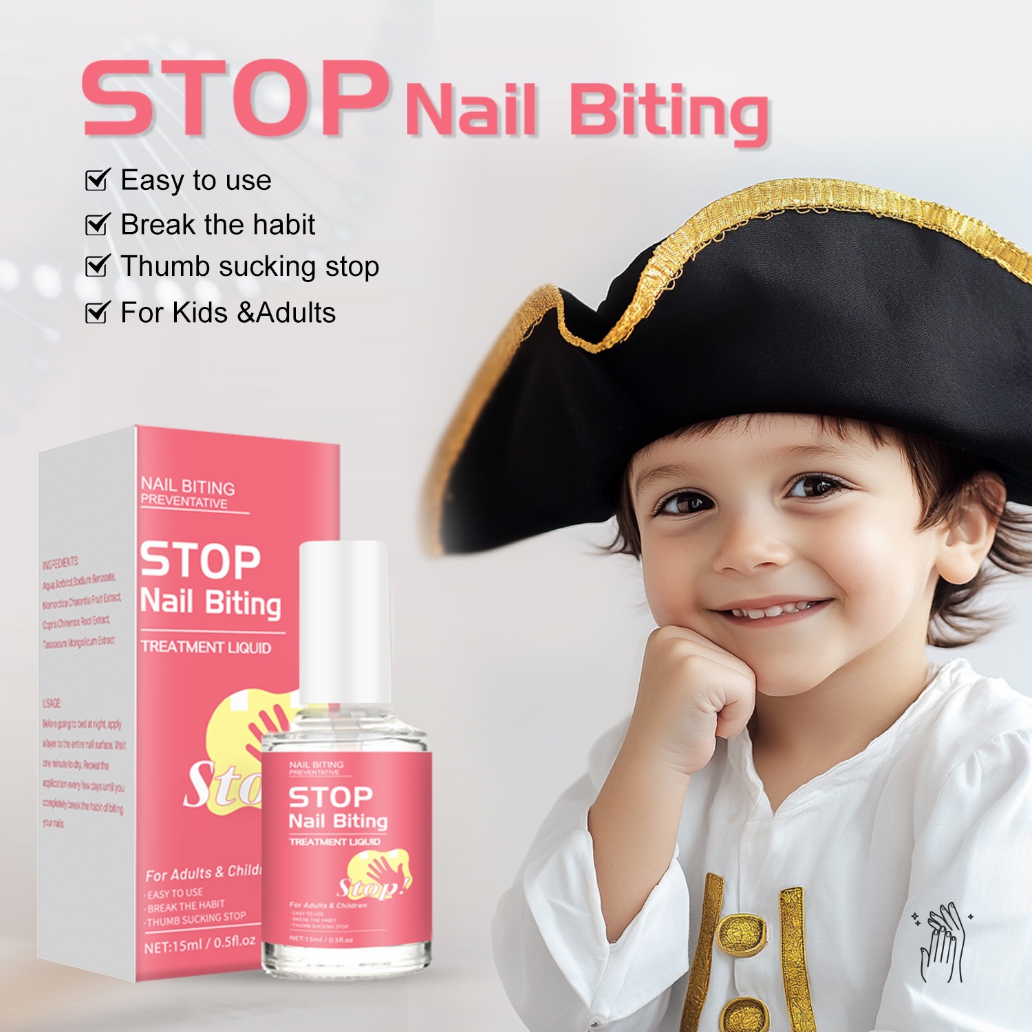 Bitter Nail Water Stop Thumb Sucking Treatment for Kids Safe to Ingest 15ml Home Use Clear