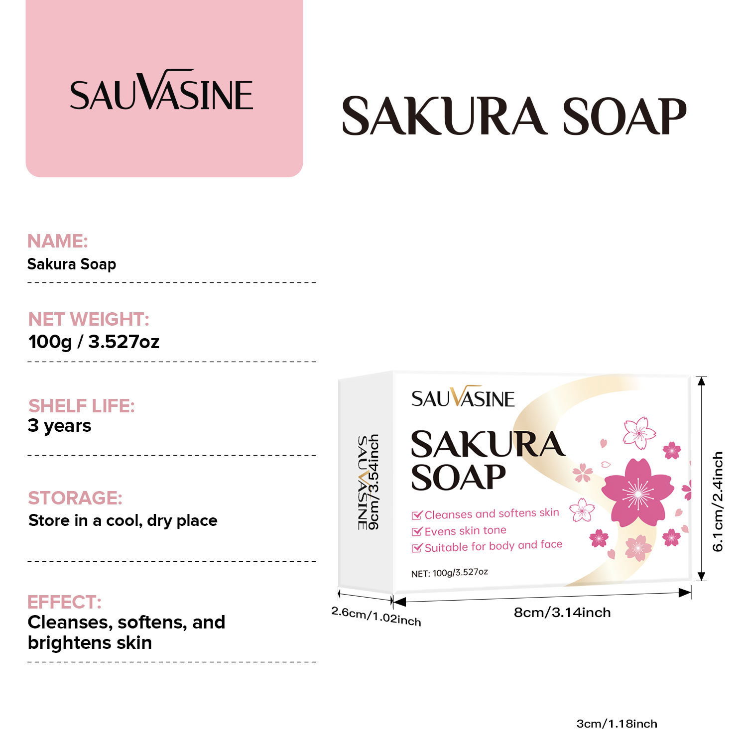 Sakura Soap Bar Gentle Cleansing Moisturizing For Soft Smooth Skin Daily Face And Body Bath Care 100g