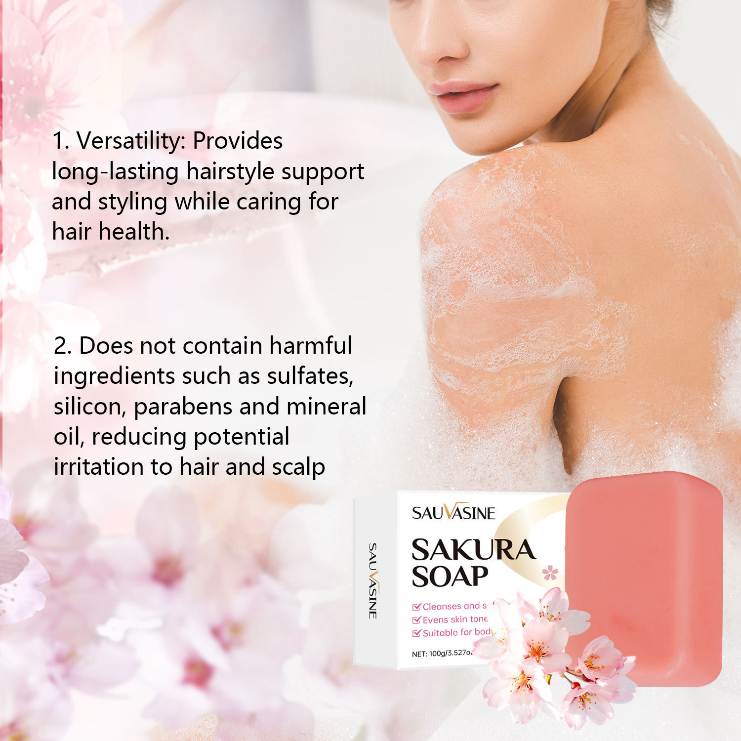 Sakura Soap Bar Gentle Cleansing Moisturizing For Soft Smooth Skin Daily Face And Body Bath Care 100g
