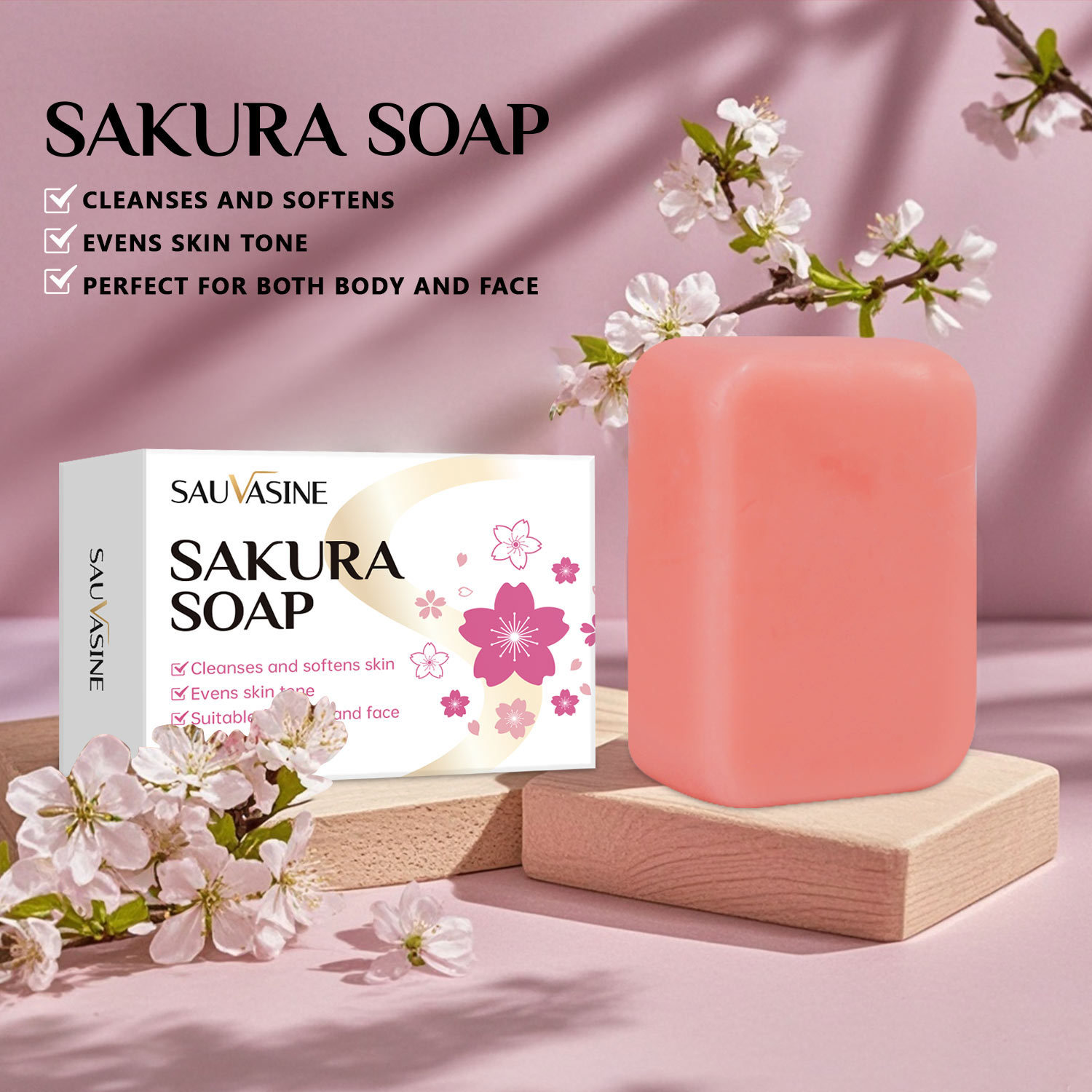 Sakura Soap Bar Gentle Cleansing Moisturizing For Soft Smooth Skin Daily Face And Body Bath Care 100g