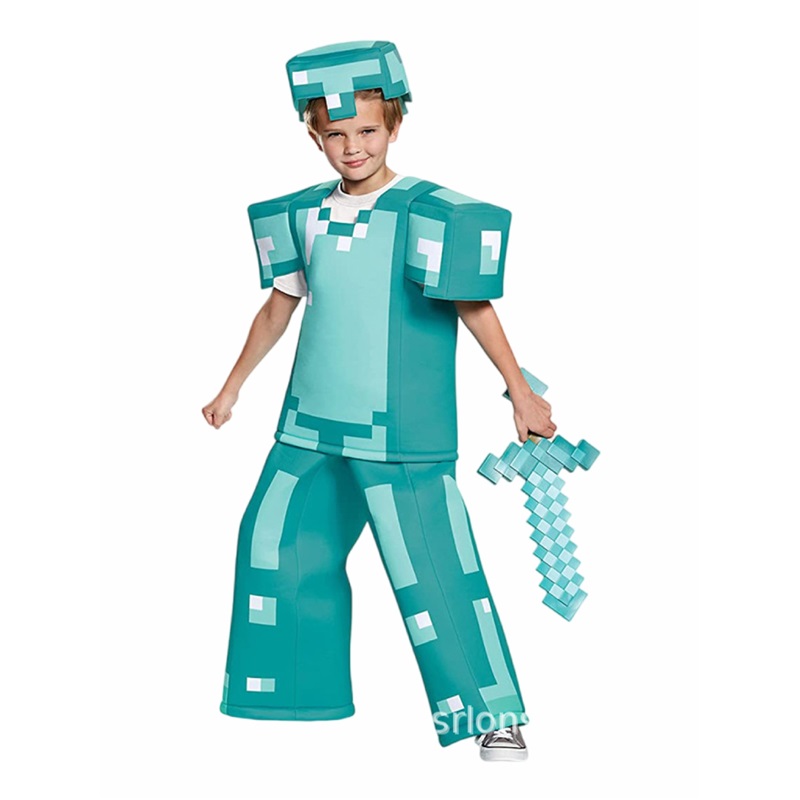 (S) Kids Diamond Suit Minecraft Adult Parent Child Cosplay Outfit MC Halloween Costume Kids Performance Wear