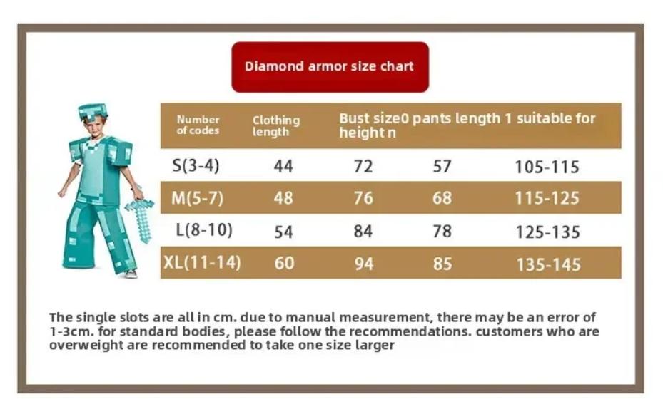 (S) Kids Diamond Suit Minecraft Adult Parent Child Cosplay Outfit MC Halloween Costume Kids Performance Wear