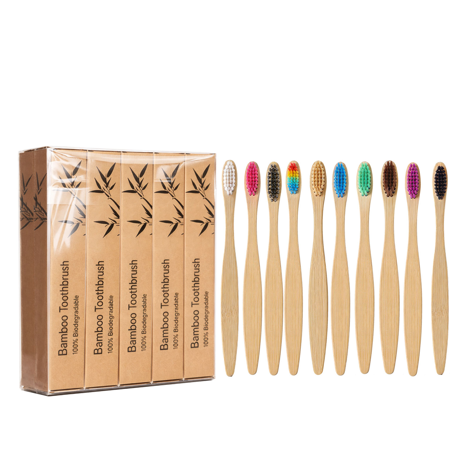 Bamboo Toothbrush Set Gentle Cleansing Manual Lightweight Comfortable Handle For Daily Household Use