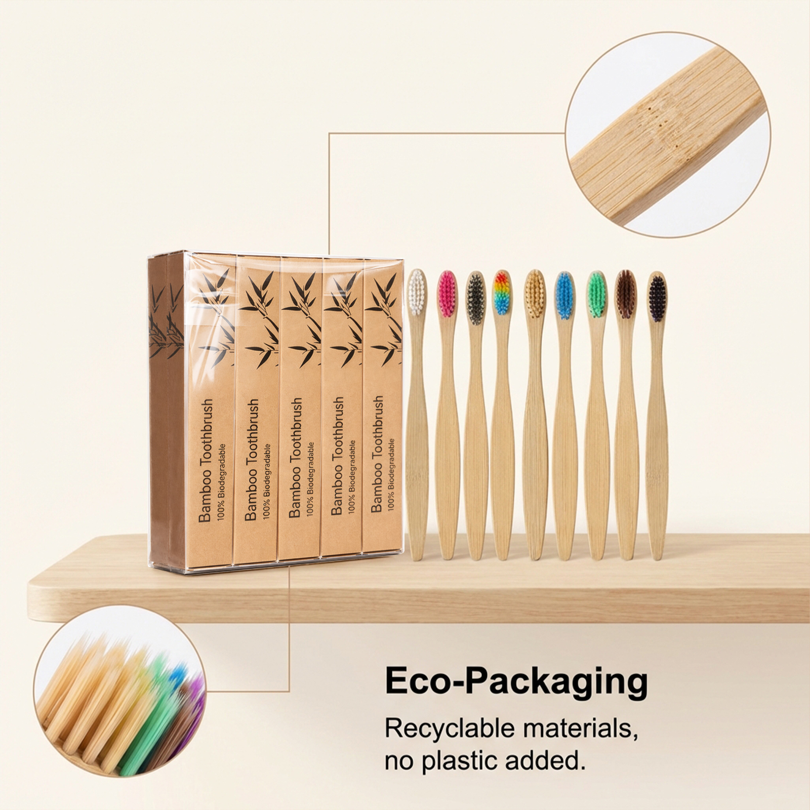 Bamboo Toothbrush Set Gentle Cleansing Manual Lightweight Comfortable Handle For Daily Household Use