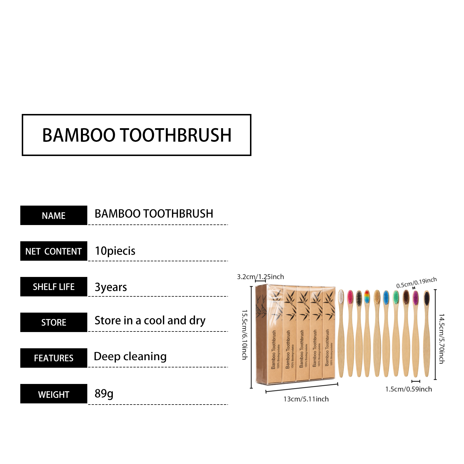 Bamboo Toothbrush Set Gentle Cleansing Manual Lightweight Comfortable Handle For Daily Household Use