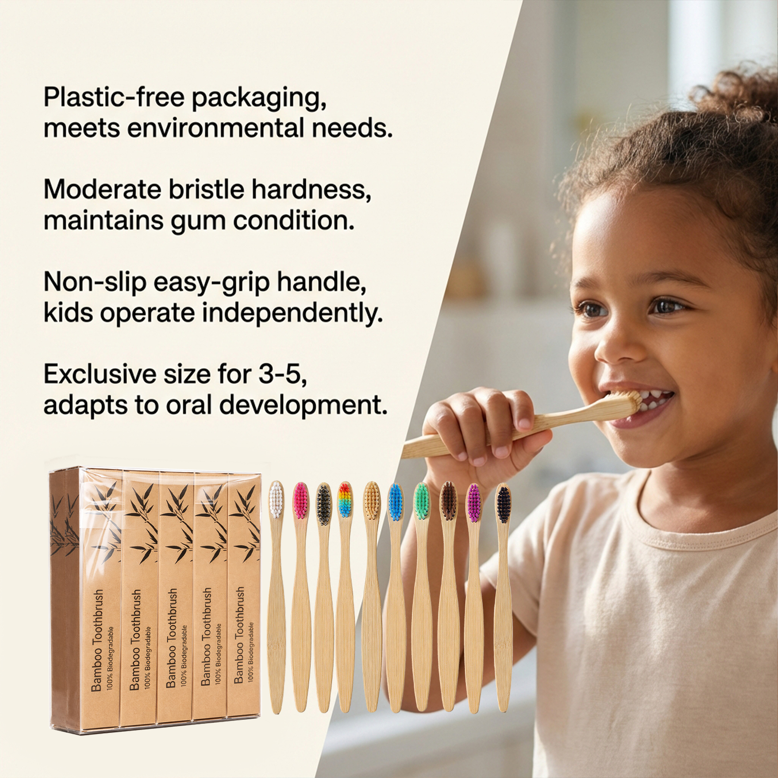 Bamboo Toothbrush Set Gentle Cleansing Manual Lightweight Comfortable Handle For Daily Household Use