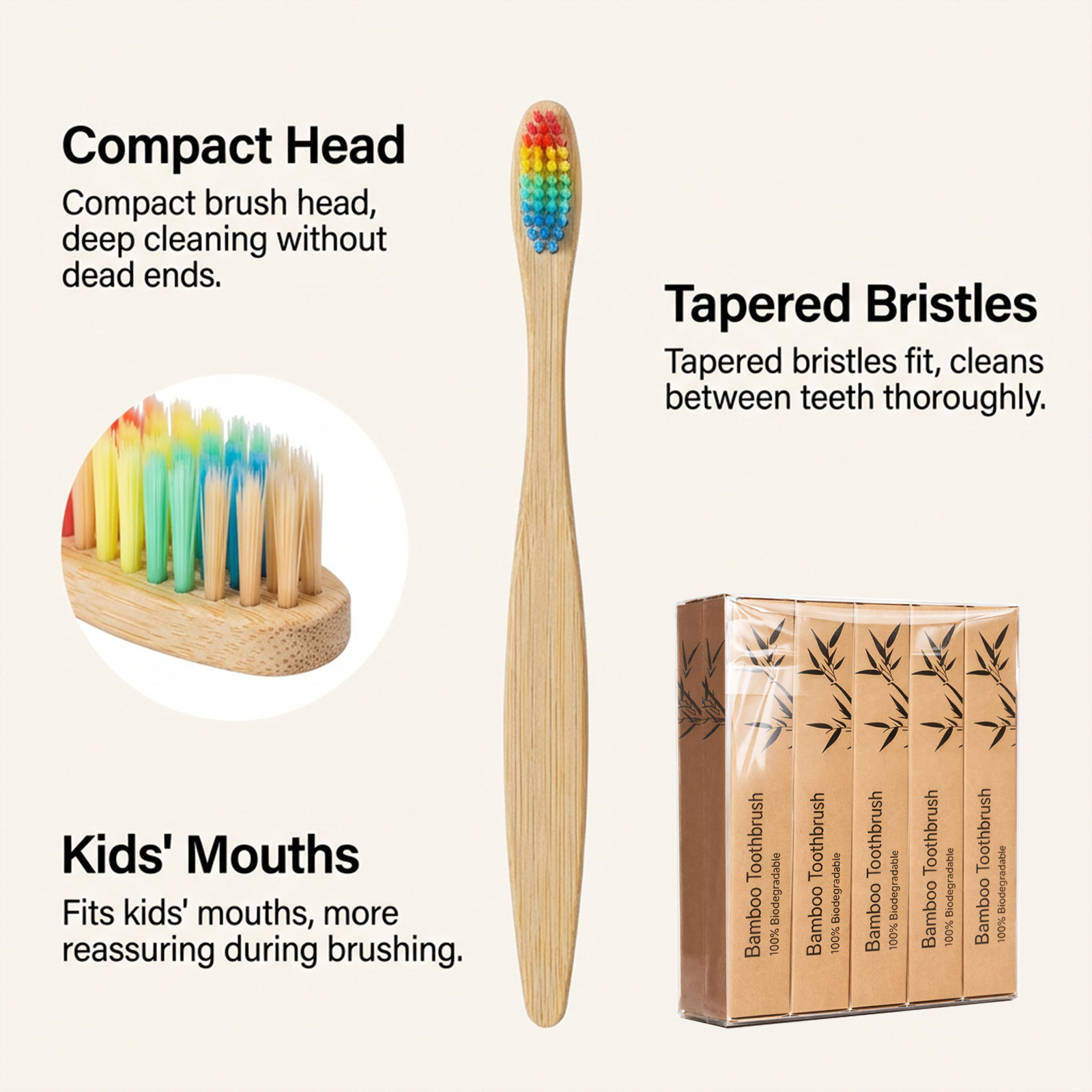 Bamboo Toothbrush Set Gentle Cleansing Manual Lightweight Comfortable Handle For Daily Household Use