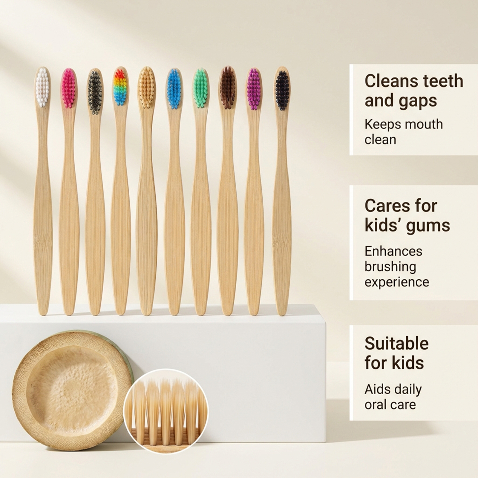 Bamboo Toothbrush Set Gentle Cleansing Manual Lightweight Comfortable Handle For Daily Household Use