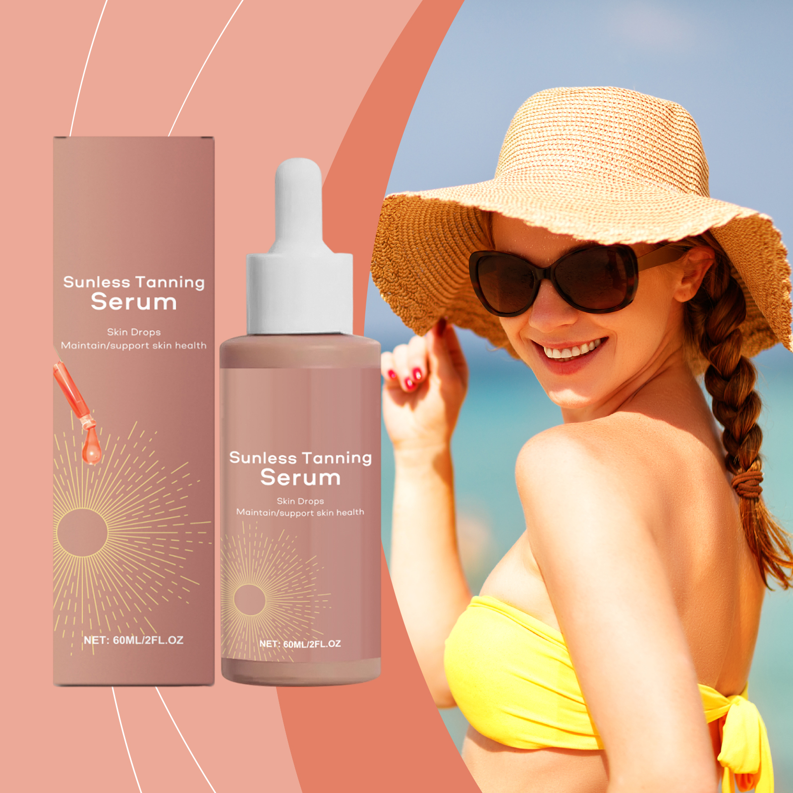 Herbal Self Tanning Essence Liquid Summer Beach Bronzing Wheat Skin Tone Body Moisturizing Care Serum Lotion