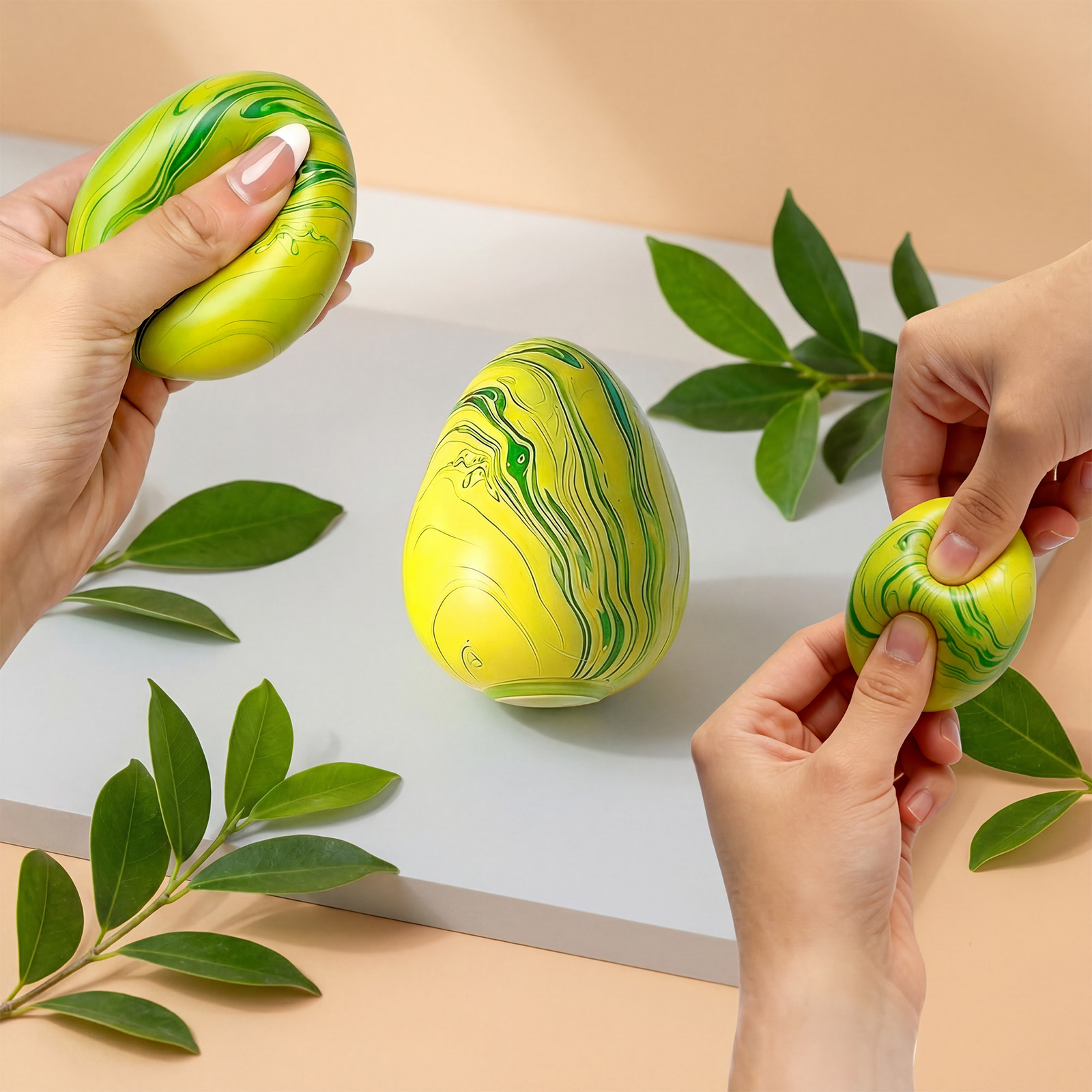 (Green) Imitation Egg Stress Relief Toy Flow Line Squeeze Immersive Relaxation Daily Boredom Essential Plaything Soft Squish Decompress Gadget
