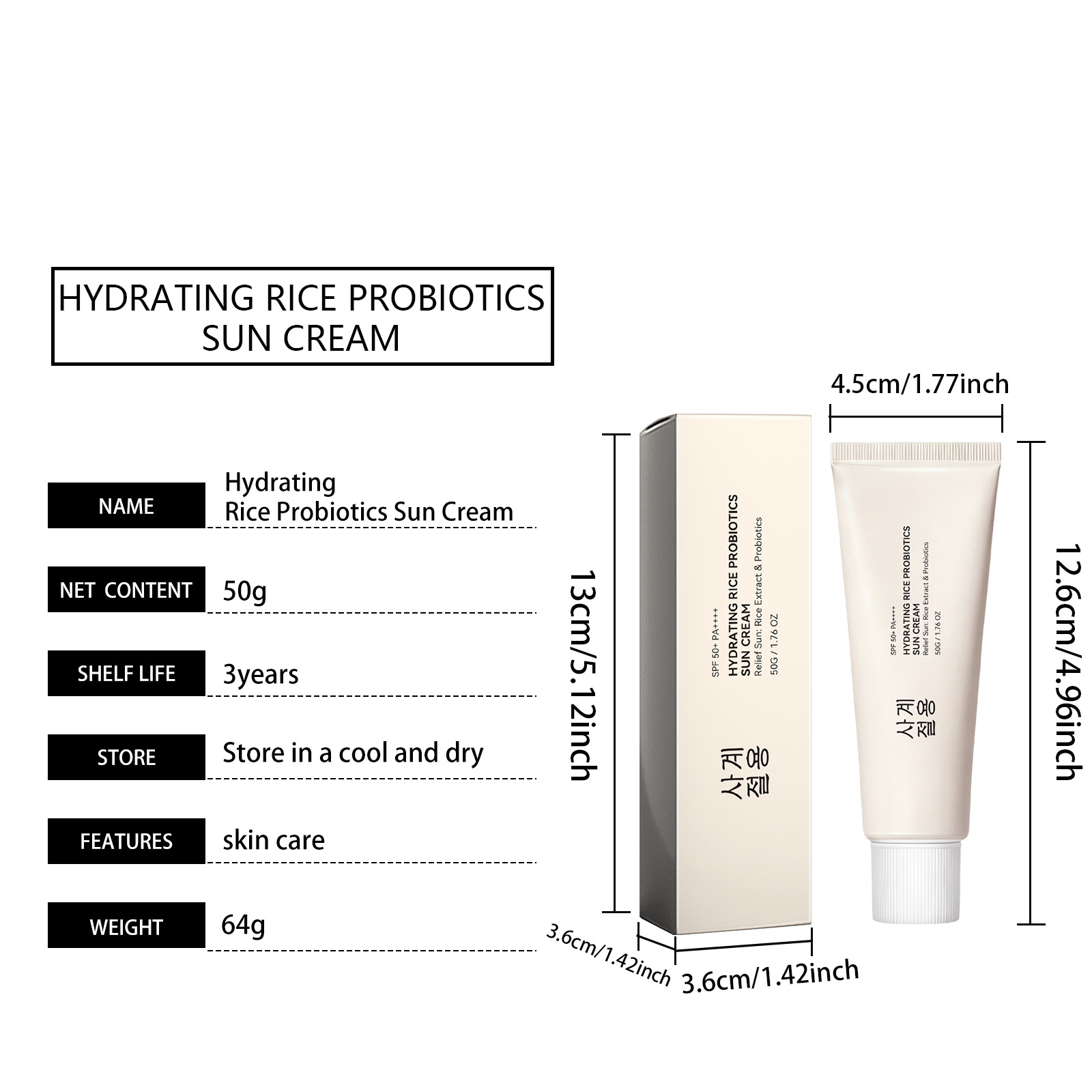 Rice Extract Probiotic Hydrating Protection Cream Lightweight Absorbable Nourishing Skin Gentle Comfort Summer Outdoor Care