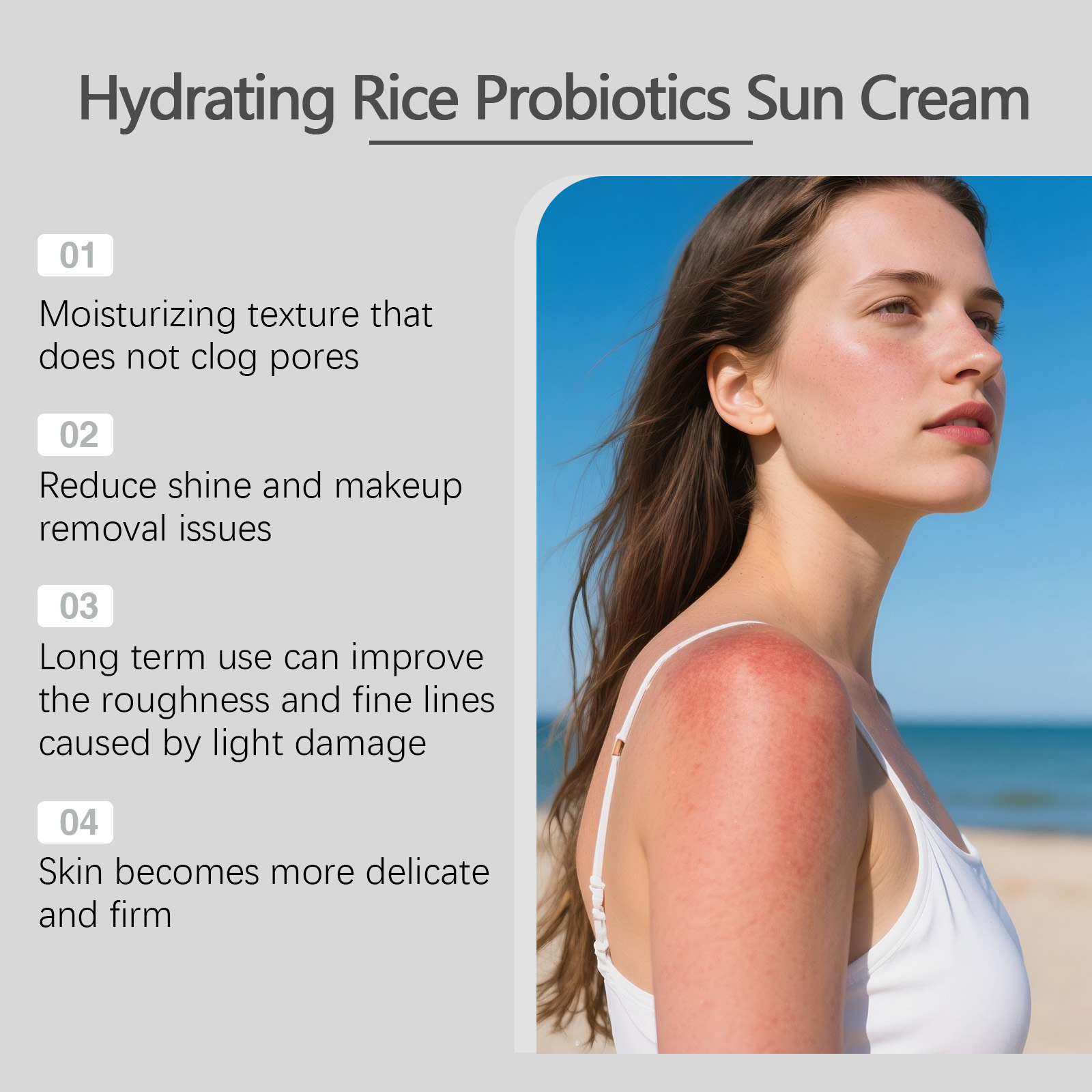 Rice Extract Probiotic Hydrating Protection Cream Lightweight Absorbable Nourishing Skin Gentle Comfort Summer Outdoor Care