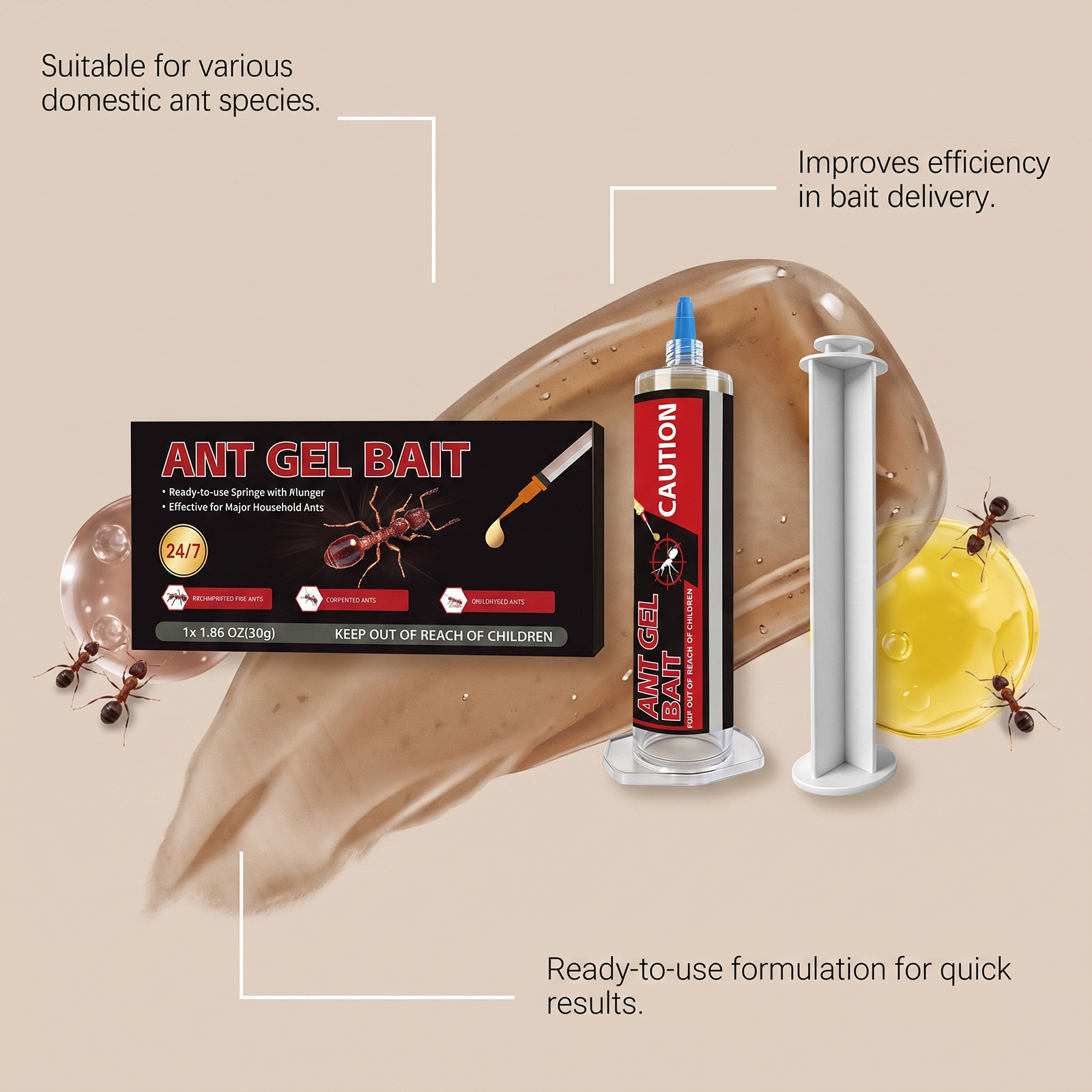 Ant Bait Attractant Pet Family Friendly Easy Operate Kitchen Bathroom Corner Daily Household