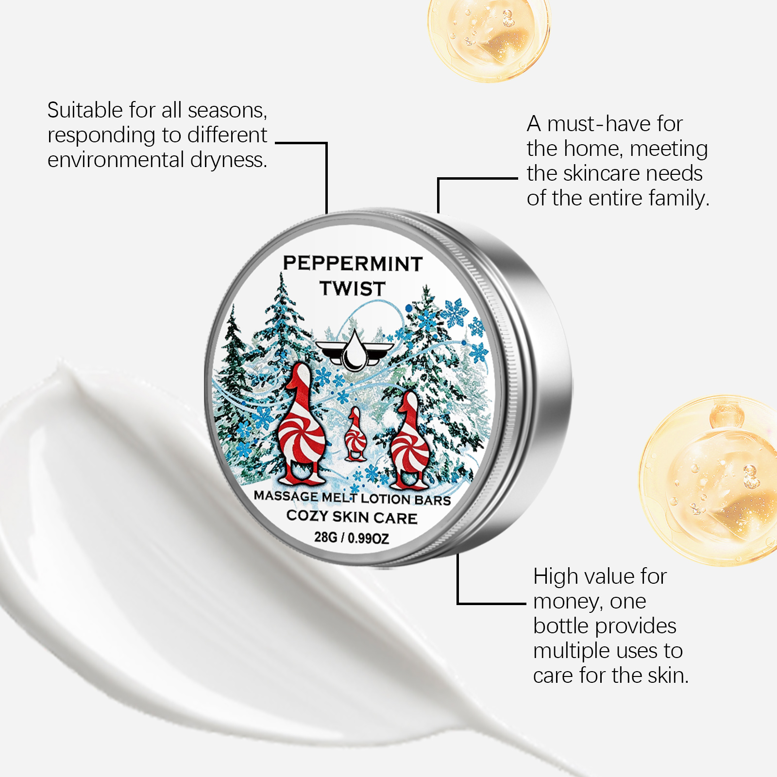 Pine Mint Christmas Body Balm Smooth Texture Hydrating Mild Soft Skin Easy Application