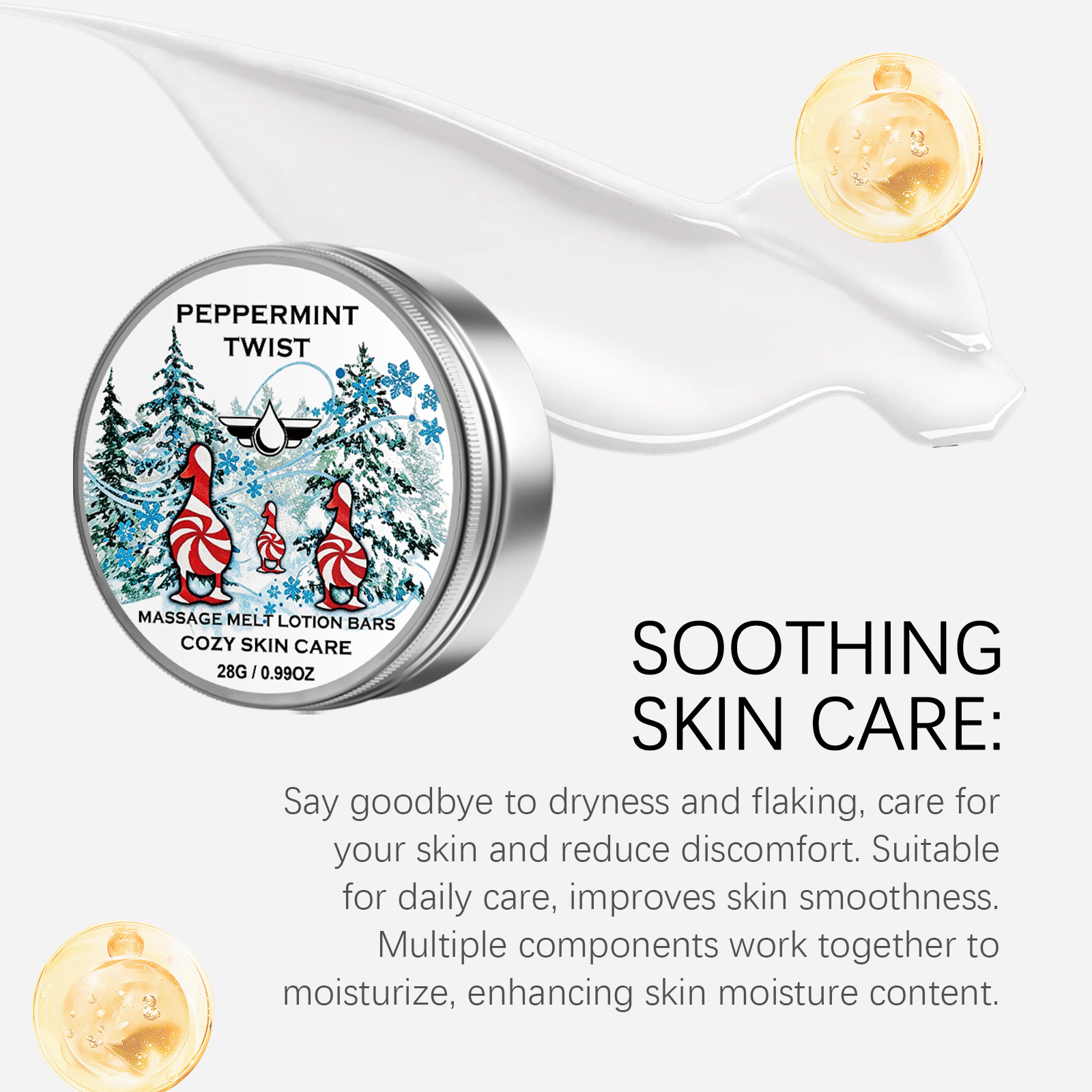 Pine Mint Christmas Body Balm Smooth Texture Hydrating Mild Soft Skin Easy Application