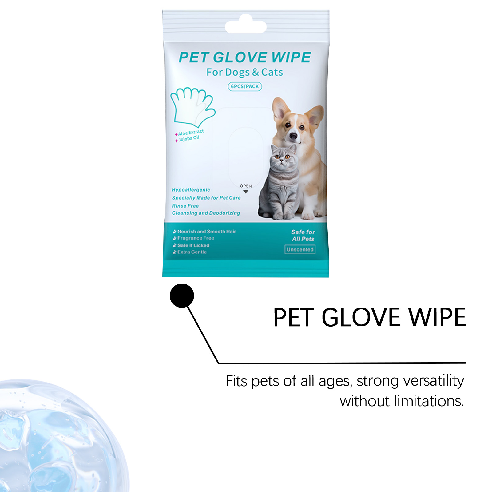 Pet No Rinse Glove Wipes Convenient Clean Soft Skin Friendly Care For Cats And Dogs