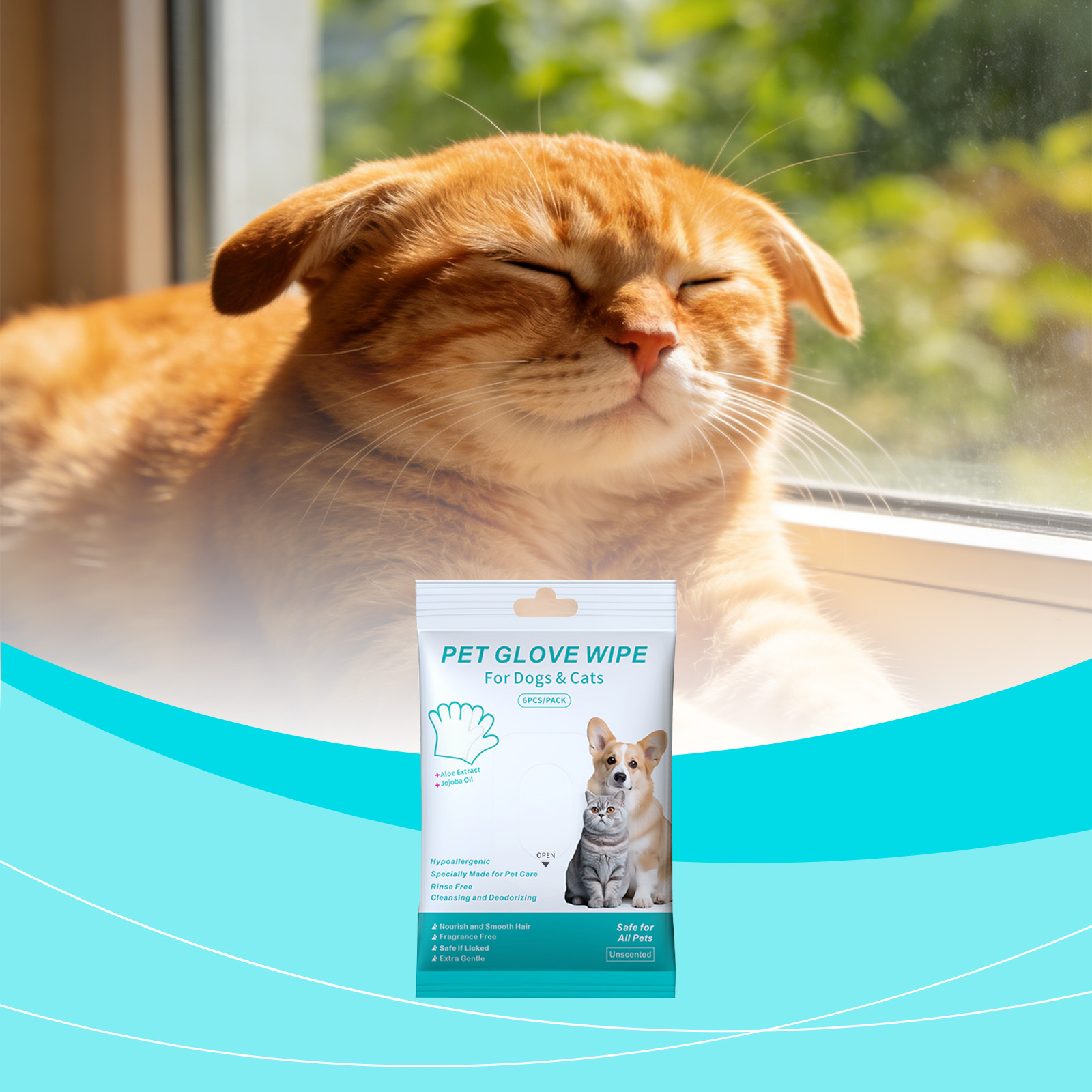 Pet No Rinse Glove Wipes Convenient Clean Soft Skin Friendly Care For Cats And Dogs