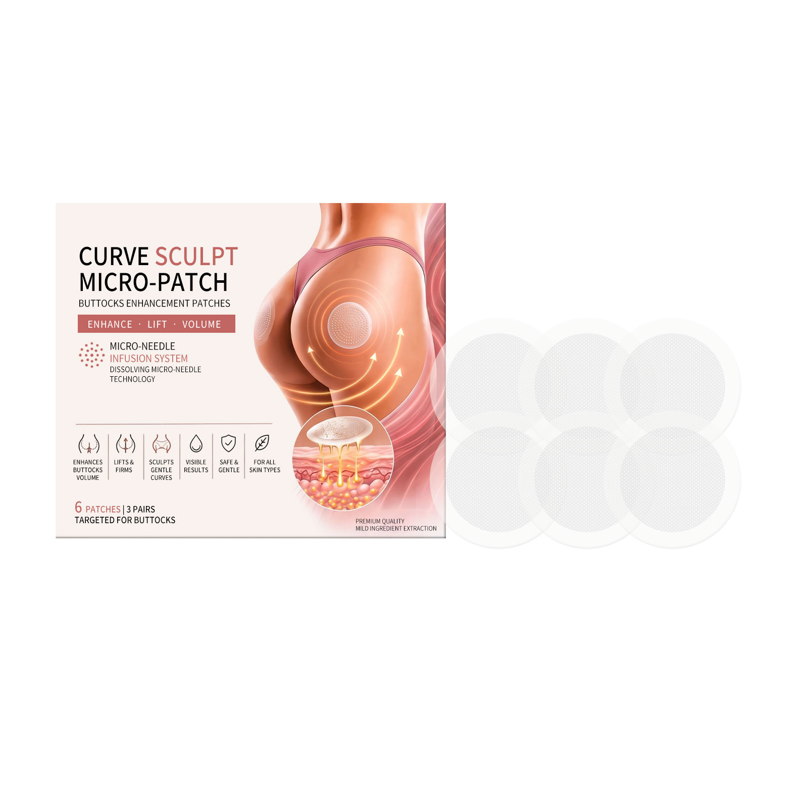 Buttock Skin Care Patch Mild Delicate Soft Moist Gentle Absorbable Protect Hip Muscle Shape Contour