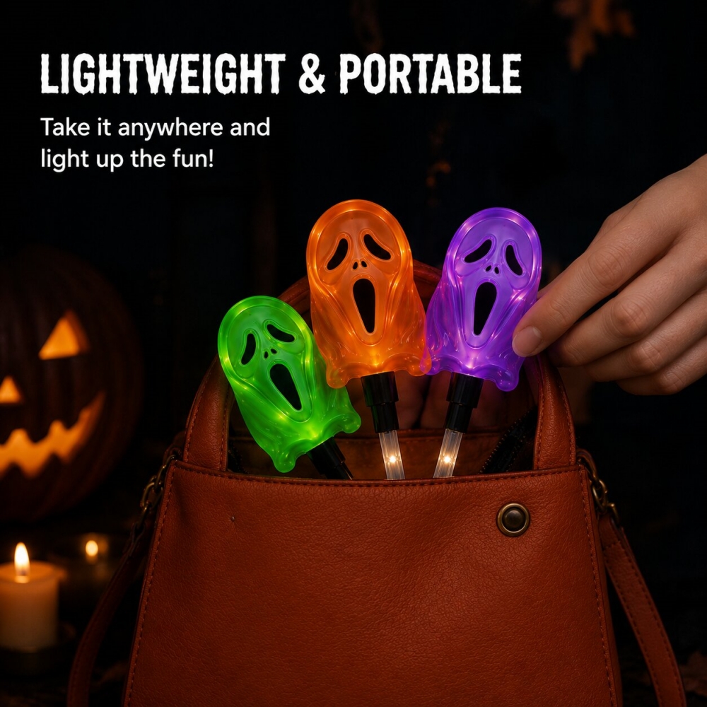 5PCS Halloween Ghost Wand LED Light-Up Handheld Lamp Warm White 3 Modes for Trick-or-Treating Party Festival Night Parade Decor
