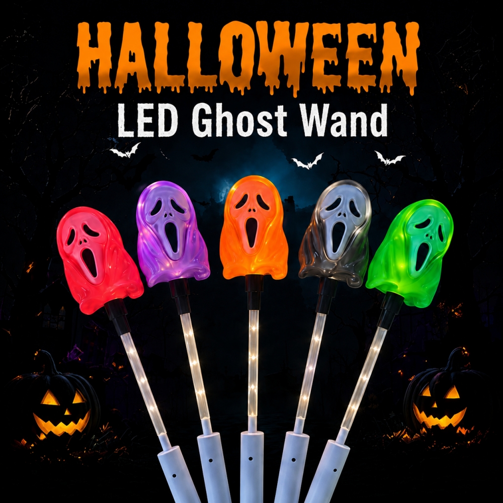 5PCS Halloween Ghost Wand LED Light-Up Handheld Lamp Warm White 3 Modes for Trick-or-Treating Party Festival Night Parade Decor
