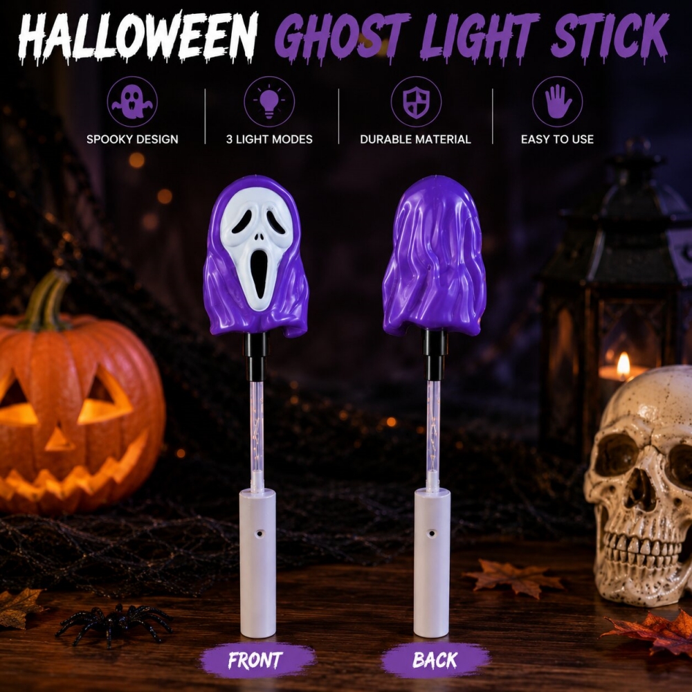 5PCS Halloween Ghost Wand LED Light-Up Handheld Lamp Warm White 3 Modes for Trick-or-Treating Party Festival Night Parade Decor