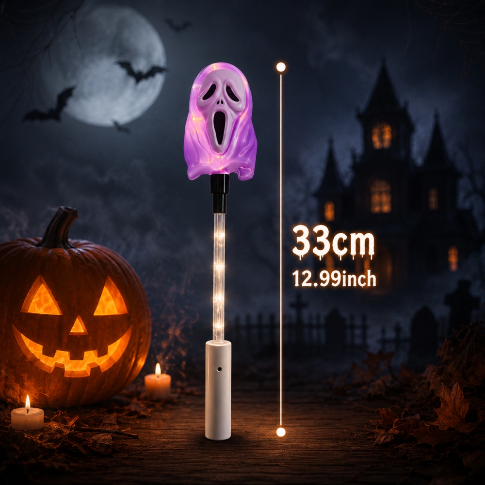 5PCS Halloween Ghost Wand LED Light-Up Handheld Lamp Warm White 3 Modes for Trick-or-Treating Party Festival Night Parade Decor