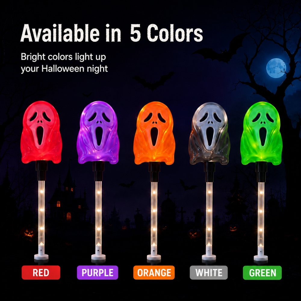 5PCS Halloween Ghost Wand LED Light-Up Handheld Lamp Warm White 3 Modes for Trick-or-Treating Party Festival Night Parade Decor