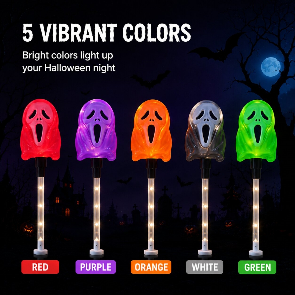 5PCS Halloween Ghost Wand LED Light-Up Handheld Lamp Warm White 3 Modes for Trick-or-Treating Party Festival Night Parade Decor