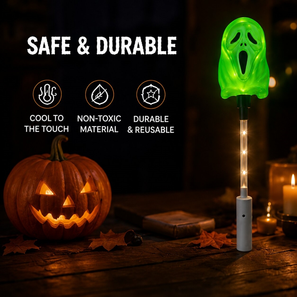 5PCS Halloween Ghost Wand LED Light-Up Handheld Lamp Warm White 3 Modes for Trick-or-Treating Party Festival Night Parade Decor